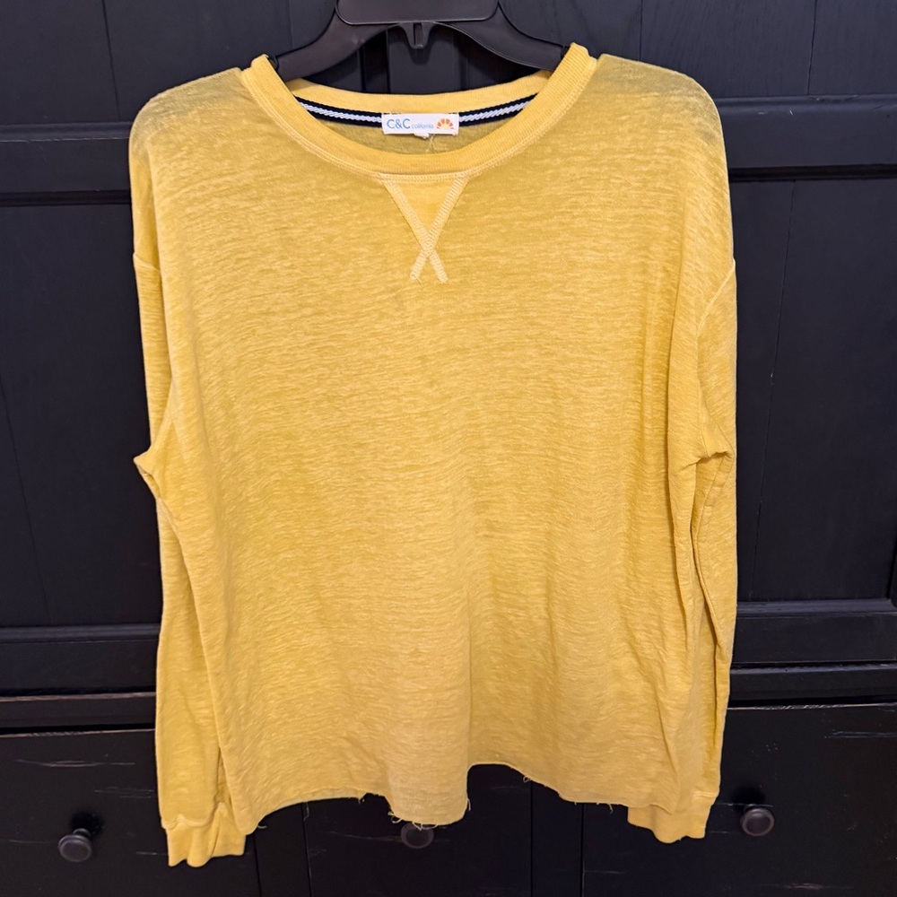C&C California Mustard Yellow Slub Crewneck Pullover